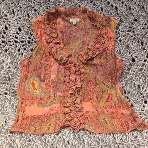 Paisley Ruffle Blouse - Pink and Brown